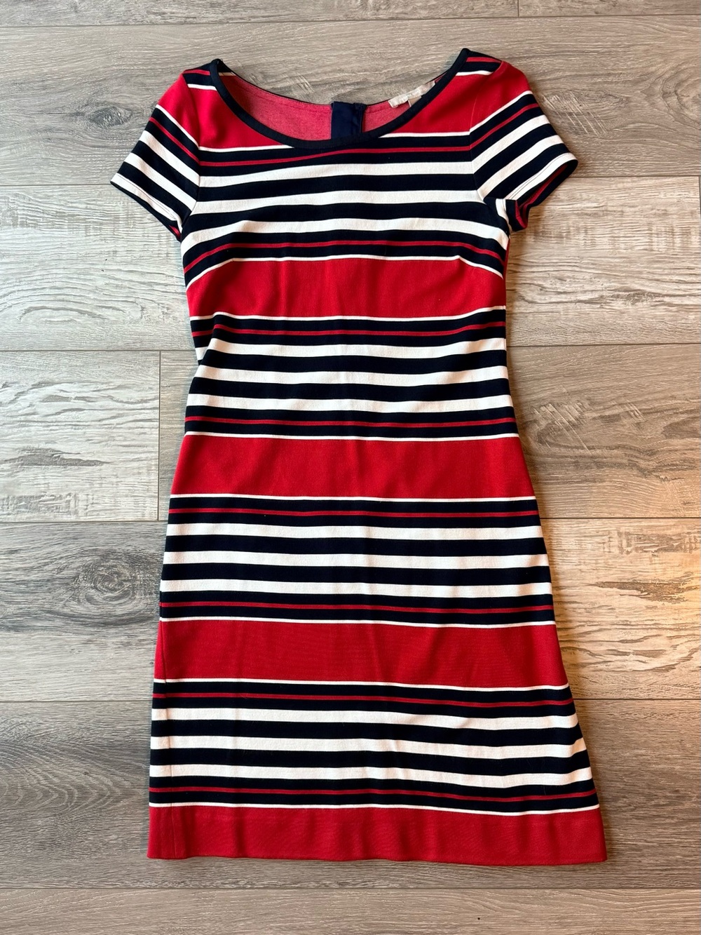 Banana Republic Red Stripe Sheath Dress Short Sleeve Zip Back Size 6